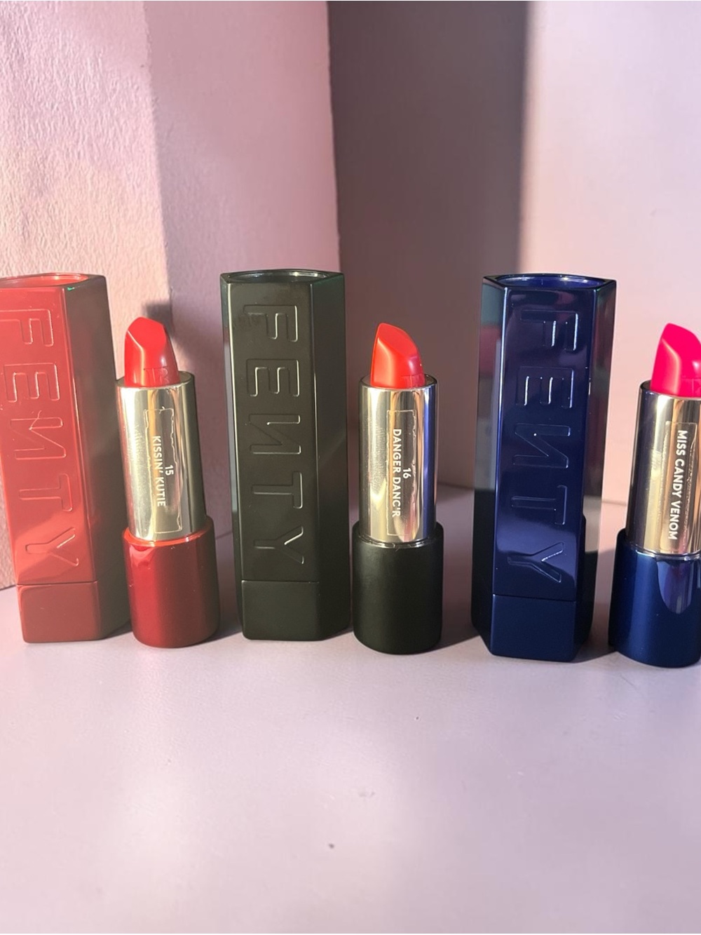 Fenty Beauty Lipstick Stick Set of 3 Shades kissin’ kutie, danger danc’r, candy